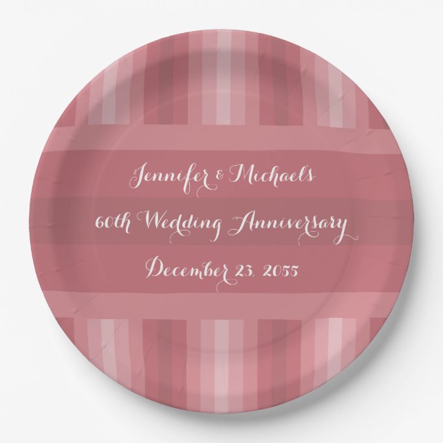 Wedding Anniversary Party Bridal Shower Dusty Rose Paper Plates (Front)