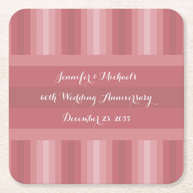 Wedding Anniversary Party Bridal Shower Dusty Rose Square Paper Coaster (Front)