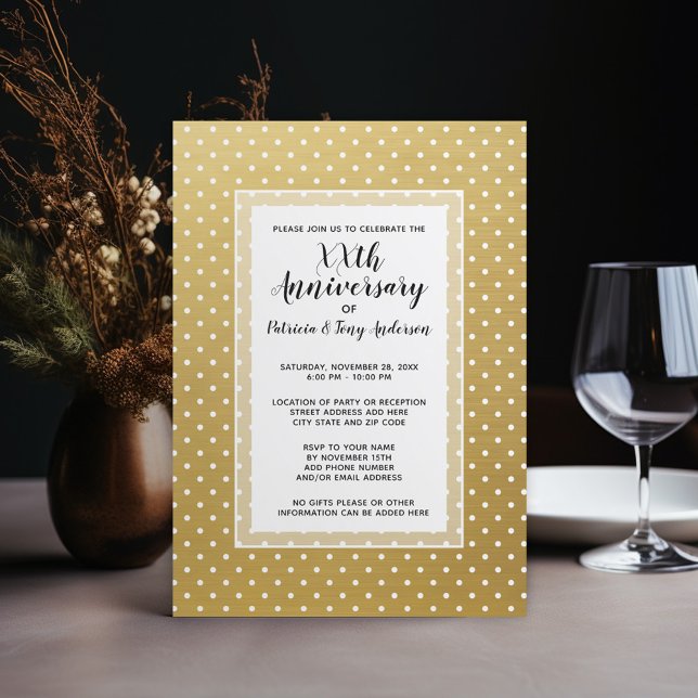 Wedding Anniversary Party Modern Polka 50th gold Invitation (Wedding Anniversary Invitation - gold)