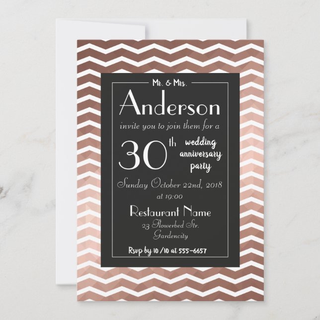 Wedding anniversary party rose gold elegant chic invitation (Front)