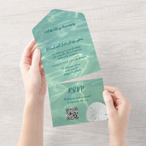 Wedding Anniversary Party Sand Dollar QR code All In One Invitation