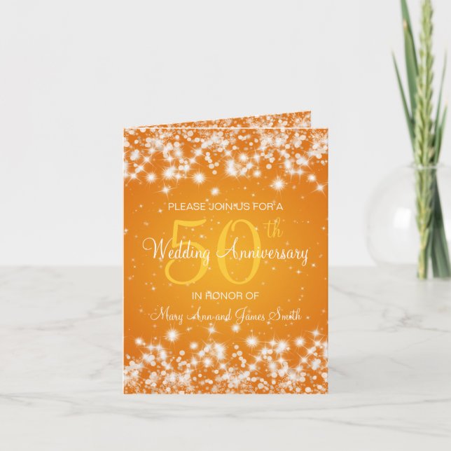 Wedding Anniversary Party Winter Sparkle Orange Invitation (Front)
