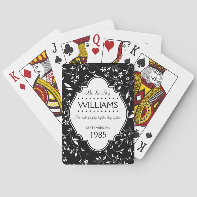 Wedding Anniversary Personalized Black and White B Poker Cards (Back)