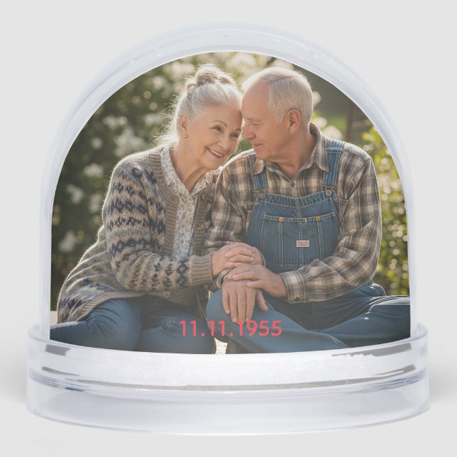 Wedding Anniversary & Personalized Double Photo Snow Globe (Front)