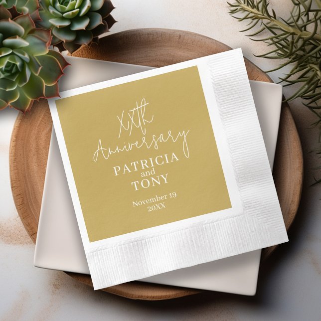 Wedding Anniversary Personalized - Gold Modern Napkins (Modern Anniversary Napkins - Personalize with the year and names - 50th Anniversary Napkins in Gold)