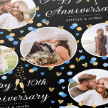 Wedding Anniversary Photo Collage Blue Black Gold Wrapping Paper<br><div class="desc">Make your anniversary gift extra special with this unique wrapping paper, ready for you to personalize with five of your favorite photos, the wedding anniversary year and couple's names. This fun and stylish design features confetti hearts and Champagne glasses and comes in blue and white, with faux gold elements on...</div>