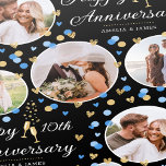 Wedding Anniversary Photo Collage Blue Black Gold Wrapping Paper<br><div class="desc">Personalize your gift wrap for an extra special anniversary gift. An editable template, with five of your own photos, the wedding anniversary year and the names of the couple. This elegant and stylish design features confetti hearts and Champagne glasses and comes in blue and white, with faux gold elements on...</div>