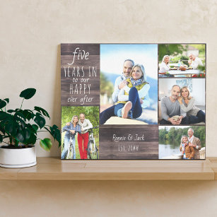 Wedding Anniversary Photo Collage Brown Wood Look Canvas Print