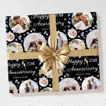 Wedding Anniversary Photo Collage Elegant Blue Wrapping Paper<br><div class="desc">Celebrate a golden wedding anniversary in style with a custom photo gift wrap! This elegant design features 5 circle-shaped photos, surrounded by confetti, hearts and champagne glasses to toast the occasion. Personalize the template with the wedding anniversary year and the names of the couple—perfect for milestone anniversaries, including 1st, 5th,...</div>