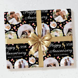 Wedding Anniversary Photo Collage Elegant Coral Wrapping Paper<br><div class="desc">Celebrate a golden wedding anniversary in style with a custom photo gift wrap! This elegant design features 5 circle-shaped photos, surrounded by confetti, hearts and champagne glasses to toast the occasion. Personalize the template with the wedding anniversary year and the names of the couple—perfect for milestone anniversaries, including 1st, 5th,...</div>