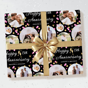 Wedding Anniversary Photo Collage Elegant Pink Wrapping Paper