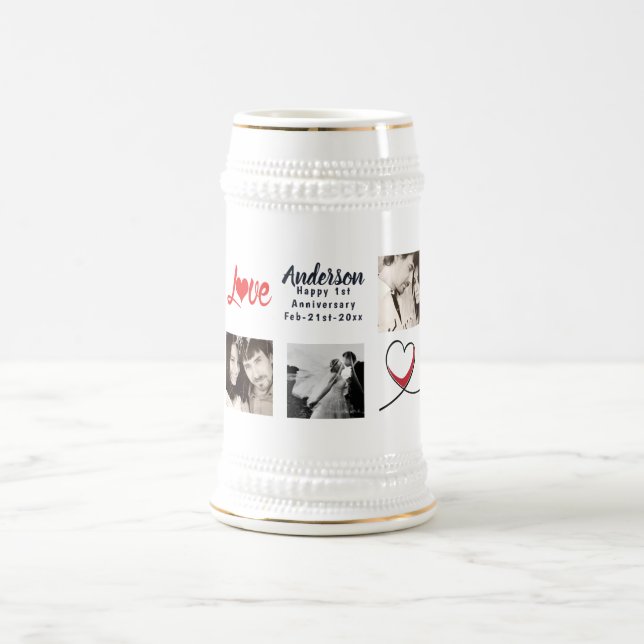 Wedding Anniversary PHOTO Collage Gift - Modern Beer Stein (Center)
