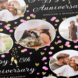 Wedding Anniversary Photo Collage Pink Black Gold Wrapping Paper<br><div class="desc">Make your anniversary gift extra special with this unique wrapping paper, ready for you to personalize with five of your favorite photos, the wedding anniversary year and couple's names. This fun and stylish design features confetti hearts and Champagne glasses and comes in pink and white, with faux gold elements on...</div>