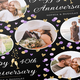 Wedding Anniversary Photo Collage Purple Black Wrapping Paper