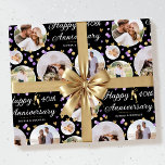 Wedding Anniversary Photo Collage Purple Black Wrapping Paper<br><div class="desc">Celebrate a golden wedding anniversary in style with a custom photo gift wrap! This elegant design features 5 circle-shaped photos, surrounded by confetti, hearts and champagne glasses to toast the occasion. Personalize the template with the wedding anniversary year and the names of the couple—perfect for milestone anniversaries, including 1st, 5th,...</div>