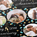 Wedding Anniversary Photo Collage Teal Black Gold Wrapping Paper<br><div class="desc">Make your anniversary gift extra special with this unique wrapping paper, ready for you to personalize with five of your favorite photos, the wedding anniversary year and couple's names. This fun and stylish design features confetti hearts and Champagne glasses and comes in teal blue-green and white, with faux gold elements...</div>