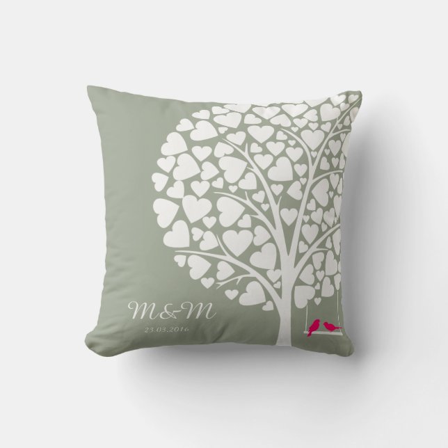 Wedding Anniversary pillow tree love birds (Front)