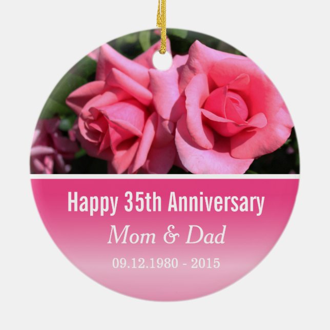 Wedding anniversary pink rose flower ceramic ornament (Back)