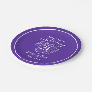 Wedding anniversary purple iolite 21 years party paper plates
