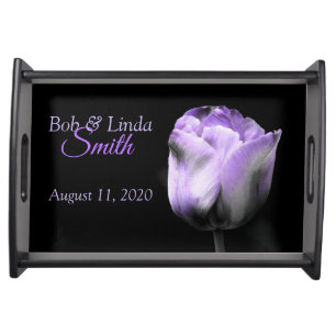 Wedding & Anniversary Purple N Gray Tulip on Black Serving Tray