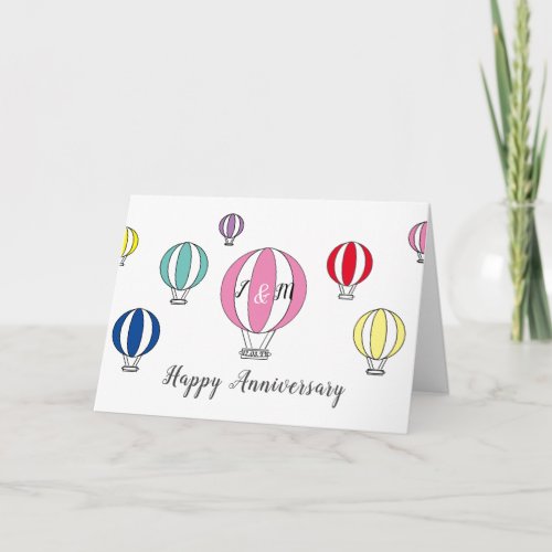 Wedding anniversary rainbow hot air balloons card