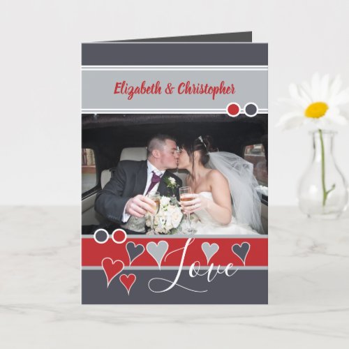 Wedding Anniversary red and gray photo Card