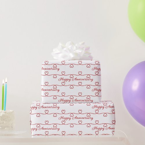 Wedding Anniversary Red Hearts Wrapping Paper