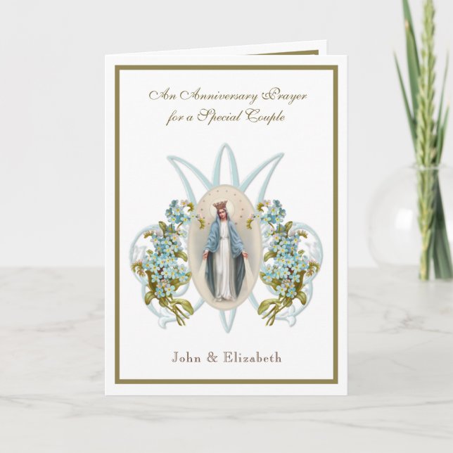 Wedding Anniversary Religious Virgin Mary Floral Card (Front)