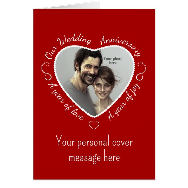 Wedding Anniversary Romantic Custom Photo & Text Cards (Front)