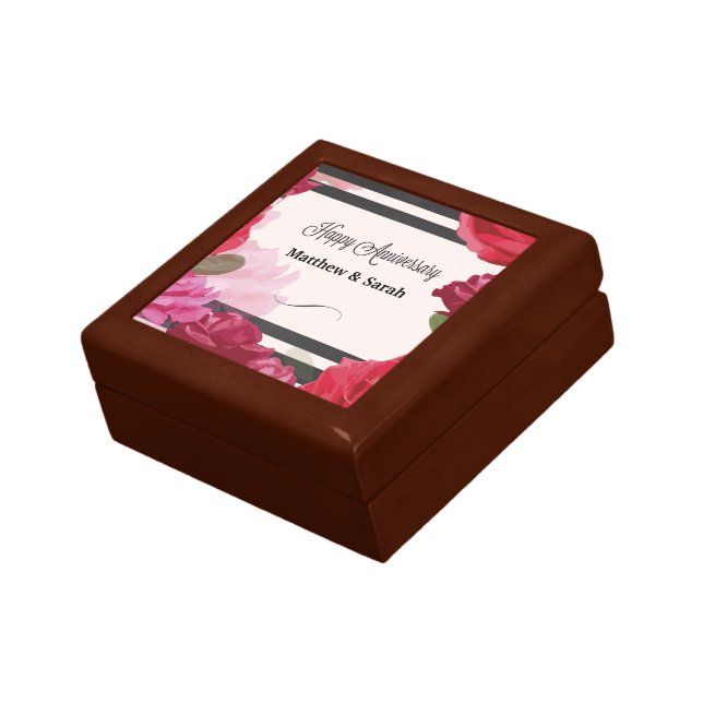 Wedding Anniversary Roses, Stripes, Custom Names Gift Box (Side)