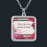 Wedding Anniversary Roses, Stripes, Custom Names Silver Plated Necklace<br><div class="desc">This wedding anniversary gift,  souvenir,  giveaway or party essential has black stripes in the background and various colored pink and red roses around the sides and bottom. Beautiful and trendy item to personalize with the couple’s names to offer a wonderful keepsake on their anniversary.</div>