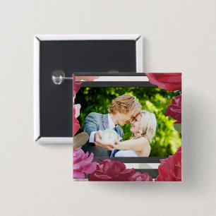 Wedding Anniversary Roses, Stripes, Custom Photo Button