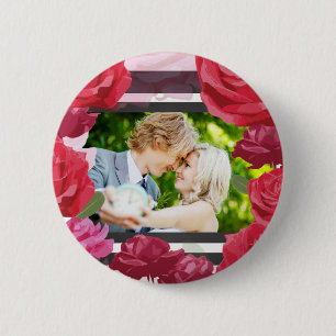 Wedding Anniversary Roses, Stripes, Custom Photo Button