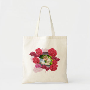 Wedding Anniversary Roses, Stripes, Custom Photo Tote Bag