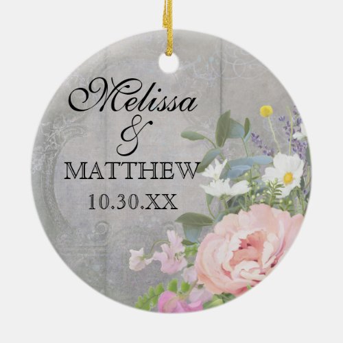 Wedding Anniversary Rustic Country Chic Floral Art Ceramic Ornament