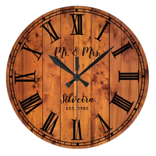 Wedding Anniversary Rustic Wood Mr Mrs Country Large Clock