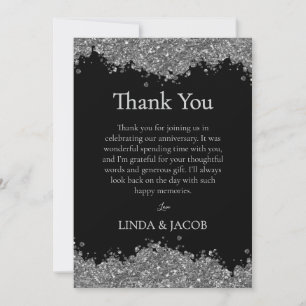 Wedding Anniversary Silver Faux Glitter Thank You Card