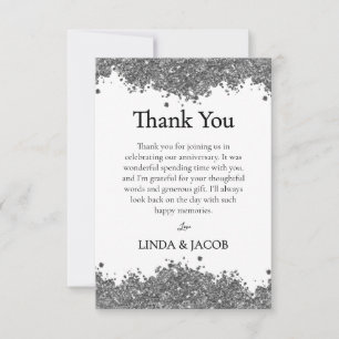 Wedding Anniversary Silver Faux Glitter  Thank You Card