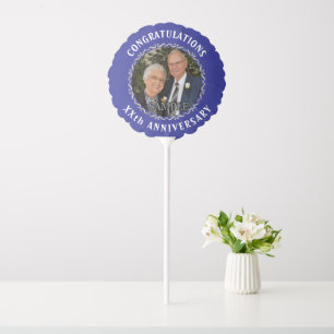Wedding Anniversary Silver Scroll and photo blue Balloon