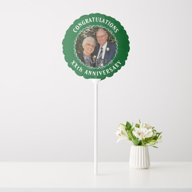 Wedding Anniversary Silver Scroll and photo green Balloon (In SItu)
