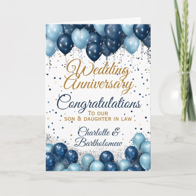 Wedding Anniversary Son Daughter In Law Balloons Card (Front)