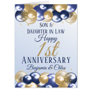 Wedding Anniversary Son Navy Gold Balloons Jumbo Card