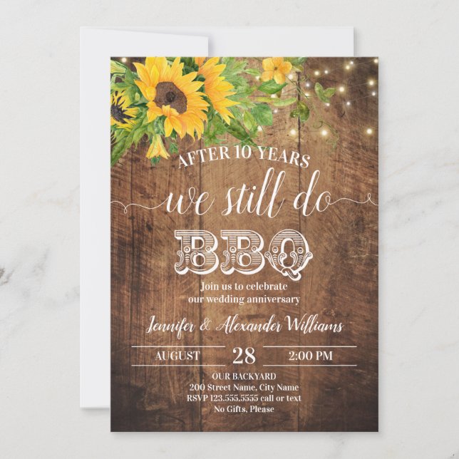 Wedding Anniversary Sunflowers We Still Do BBQ Invitation (Front)