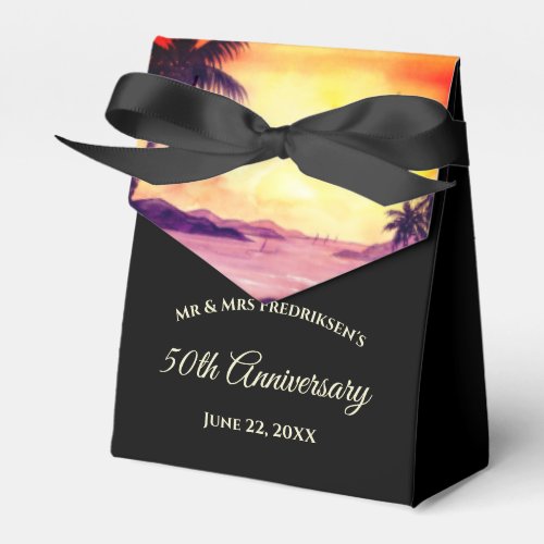 Wedding Anniversary Sunset in Tropics Watercolor Favor Boxes