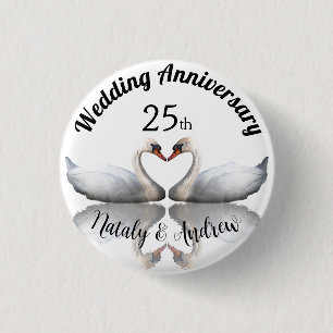 Wedding Anniversary swan couple white Button