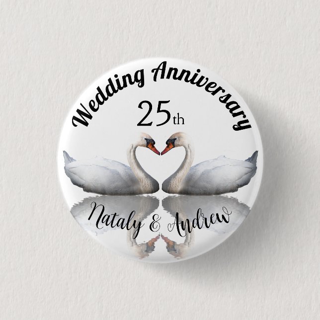 Wedding Anniversary swan couple white Button (Front)