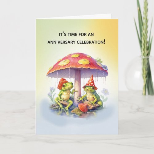 Wedding Anniversary Two Funny Frogs Under Mushroom Card