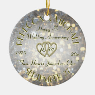 Wedding Anniversary Two Hearts Ceramic Ornament
