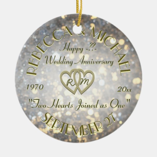 Wedding Anniversary Two Hearts Ceramic Ornament (Front)