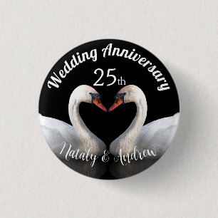 Wedding Anniversary two swans Black Button